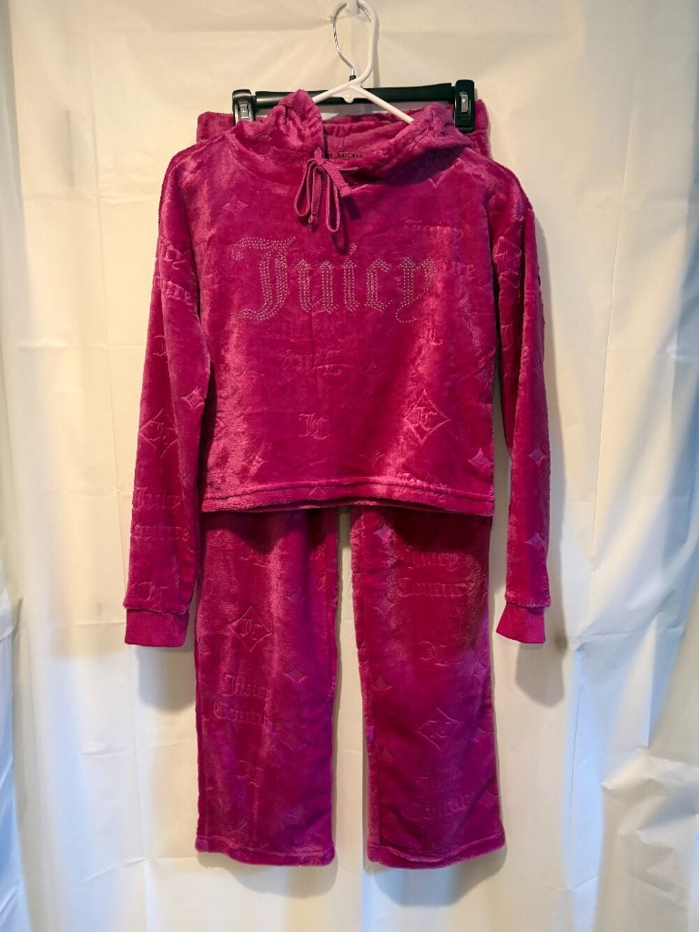 New Womens Juicy Couture Size S Pink 2pc Fleece Pajama Set Rhinestone Logo